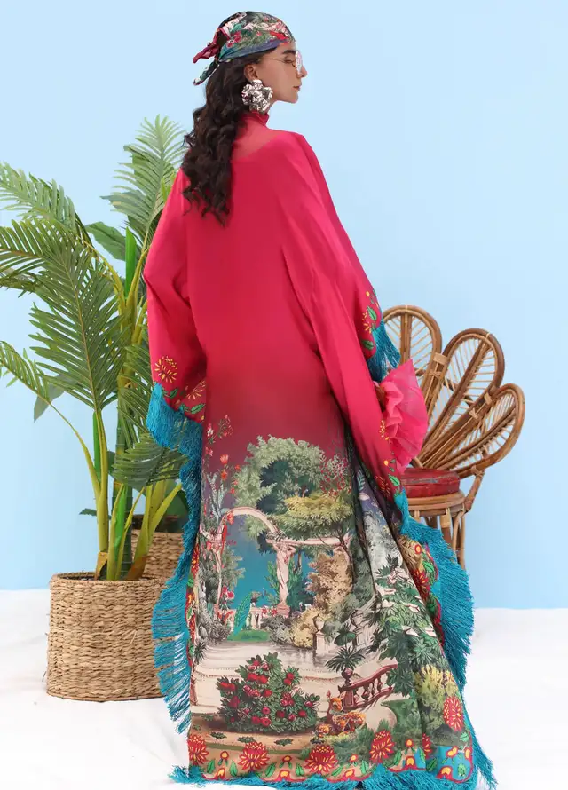Resort by Musferah Pret Printed Silk 1 Piece Suit Rouge